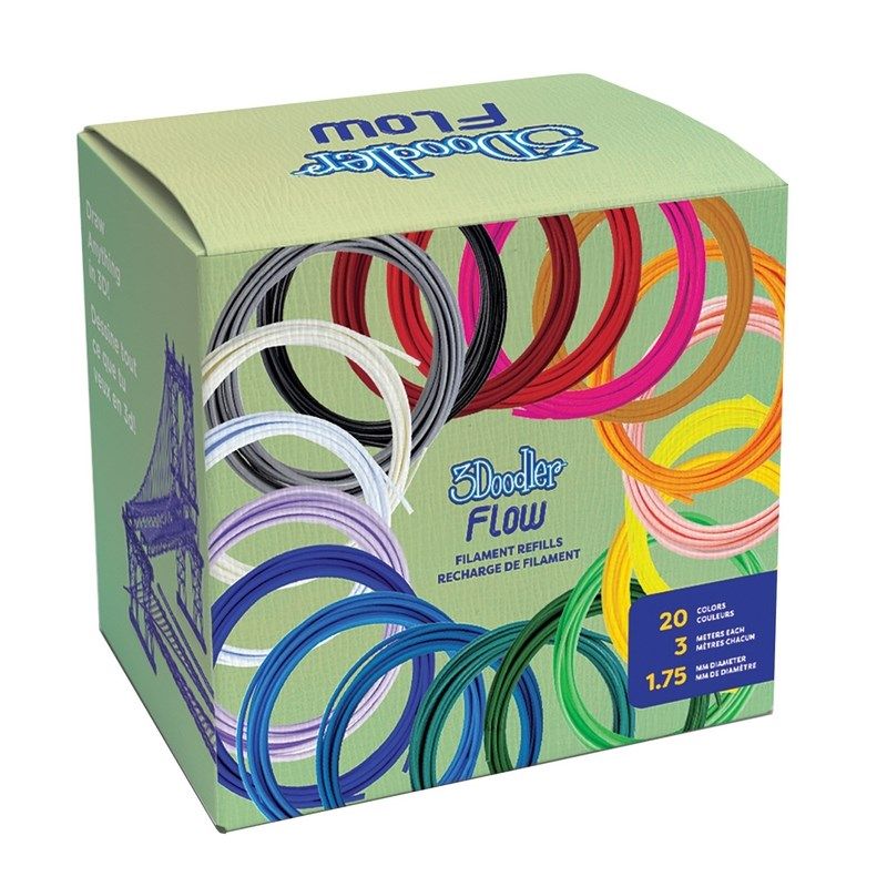 3Doodler Filament FLOW 20 PLA 20 Farben Nachfüllpack Polylactic acid (PLA) Black  Blue  Dark Green  Dark pink  Gold  Green  Lilac  Navy  Orange  Pink  Transparent  White  Yellow_2