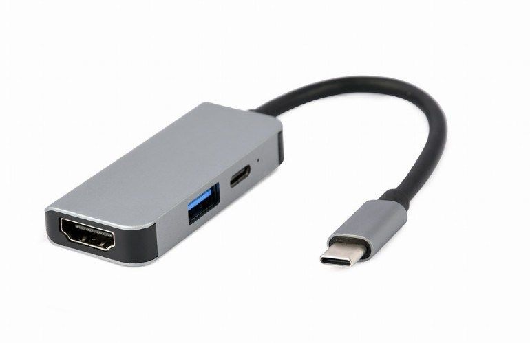 Gembird A-CM-COMBO3-02 USB Type-C 3-in-1 multi-port adapter (USB port + HDMI + PD)  silver