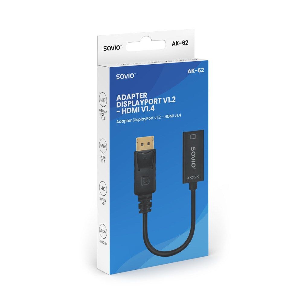 Adapter Savio DisplayPort (M) v1.2 - HDMI A (F) v1.4  4K  AK-62_4