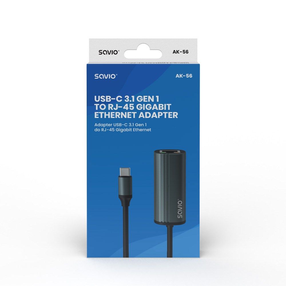 SAVIO Adapter USB-C 3.1 Gen.1 (M) to RJ-45 Gigabit Ethernet (F)  1000 Mbps  AK-56  grey_4