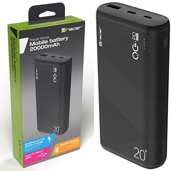 TRACER TRABAT47094 Powerbank External battery 20000 mAh 1x USB-C PD 20W 1x USB QC 3.0 Black_4