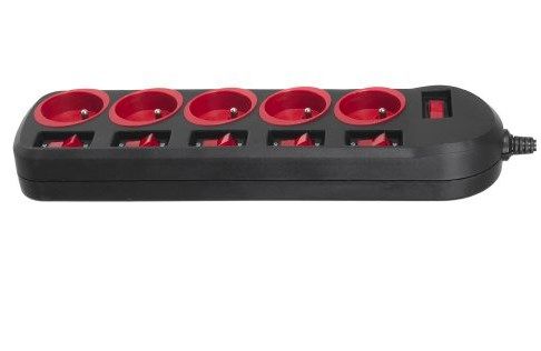 Maclean MCE204 power extension 1.5 m 5 AC outlet(s) Indoor Black  Red_3