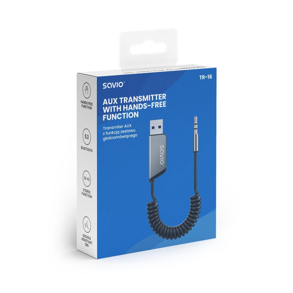 Savio TR-16 Transmitter AUX adapter with hands-free function  Bluetooth 5.3  Google Assistant/Siri_8