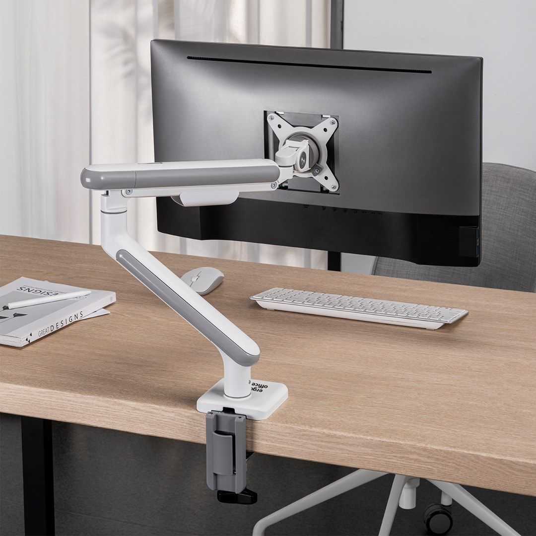 Ergo Office ER-751 Monitor Desk Mount Gas Spring 9kg Adjustable VESA 75x75 100x100 17  - 32  White Silver Clamp Mount Single Arm LED LCD QLED OLED_20