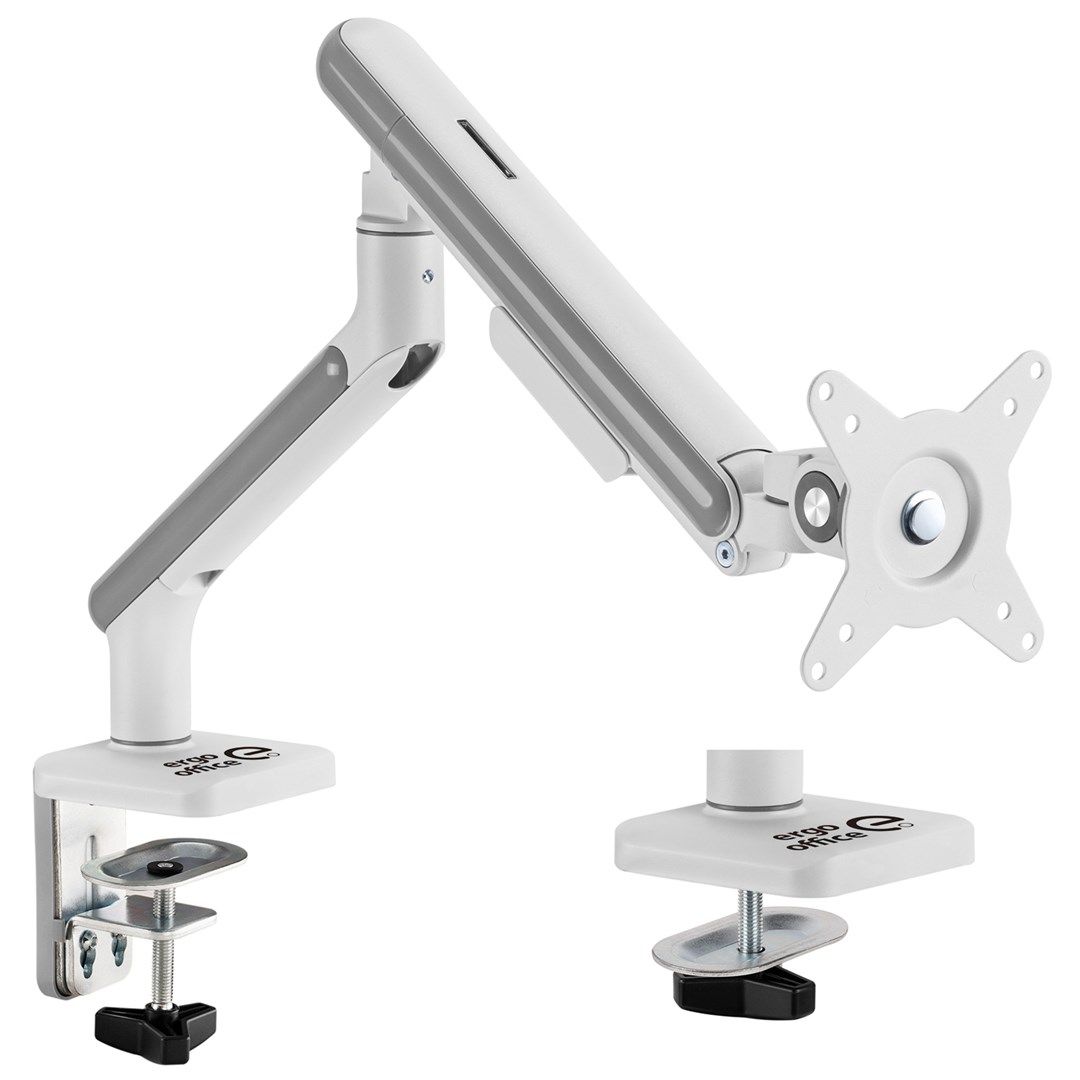 Ergo Office ER-751 Monitor Desk Mount Gas Spring 9kg Adjustable VESA 75x75 100x100 17  - 32  White Silver Clamp Mount Single Arm LED LCD QLED OLED_8