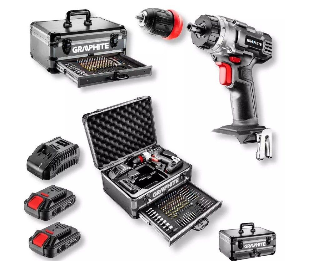 Graphite Energy+ set in aluminum case: drill/driver with removable chuck  2 2.0Ah batteries  charger and 109 accessories_8