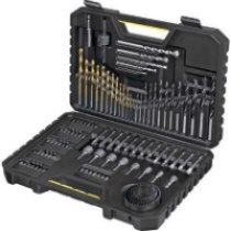 A set of drills and bits in a strong cassette of 100 pcs.