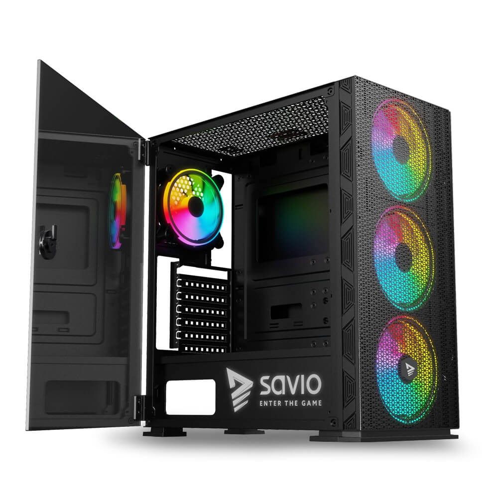 SAVIO PC Case Raptor X1 ARGB Glass/Mesh Black_2