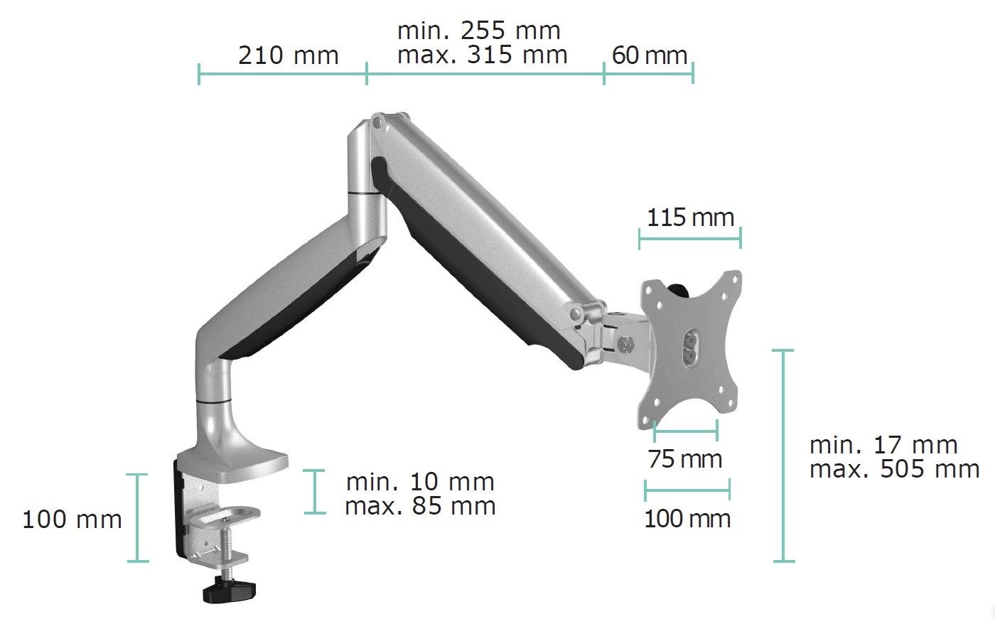 Monitor Arm IcyBox 1 Monitor bis zu 32 /9kg neig&schw si retail_2