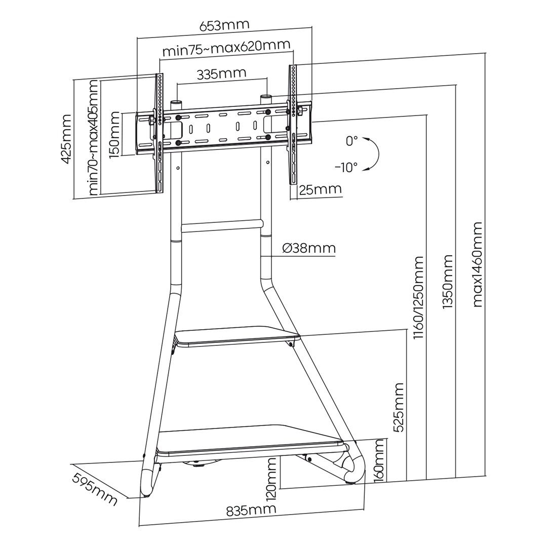 Maclean MC-455 Freestanding Corner TV Stand in Bauhaus Style  Free-standing TV Holder with Two Levels  Made of Wood  Load Capacity up to 10 kg  TV Mount up to 40 kg  37-75''  Max. VESA 600x400  Max. Height 1460mm_2