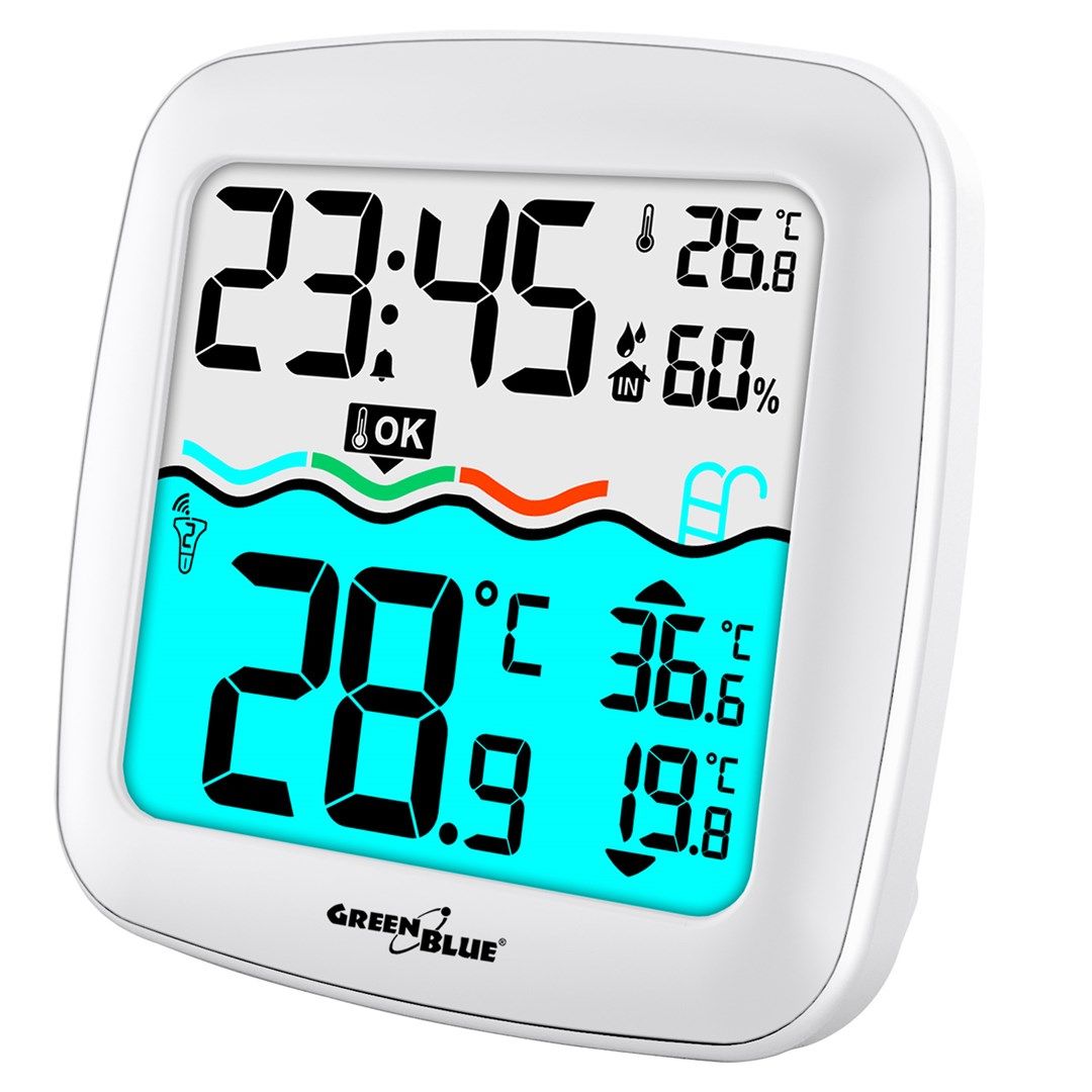 GreenBlue Pool Thermometer Weather Station  60m Range  Floating Sensor  Temperature  Time  Calendar  DCF  GB216_2