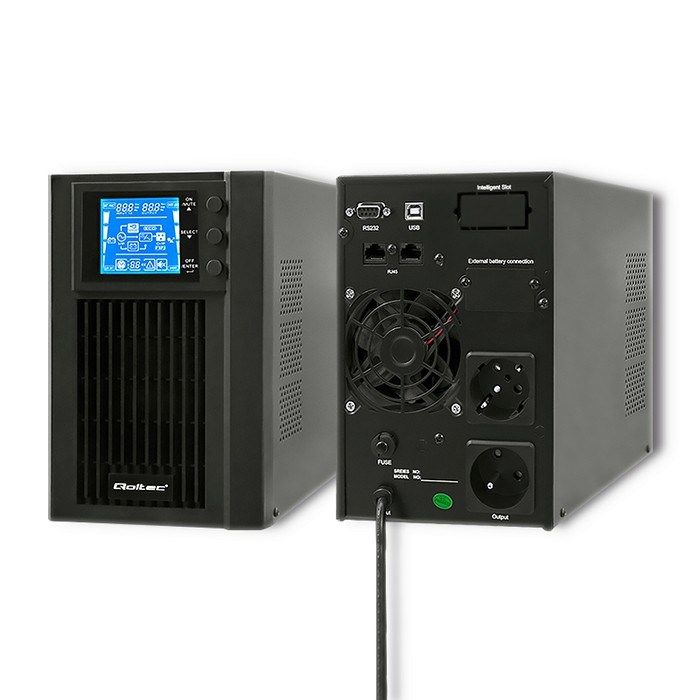 Qoltec 53042 Uninterruptible Power Supply | On-line | Pure Sine Wave | 1kVA | 800W | LCD_7