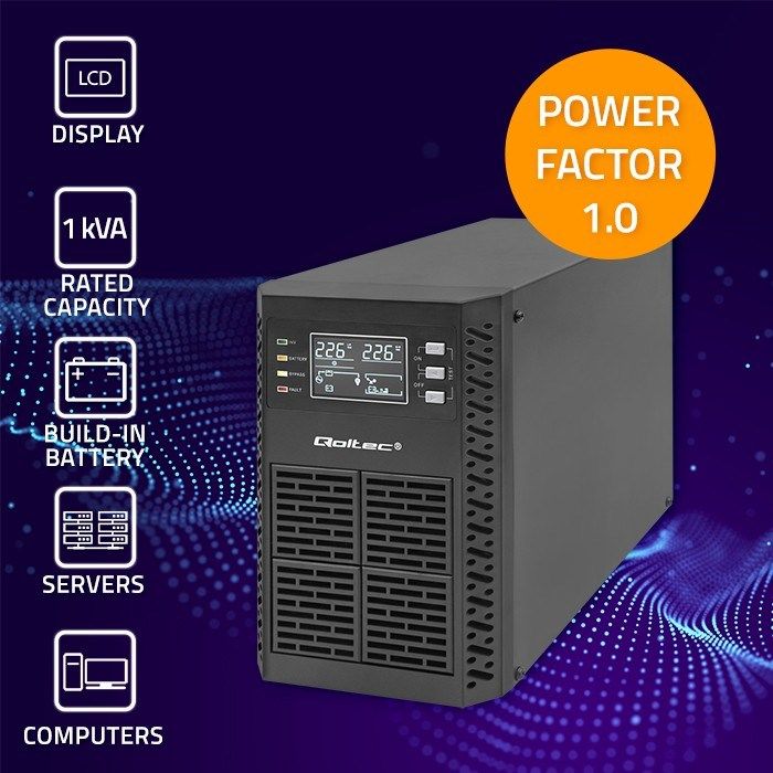 Qoltec 52280 Uninterruptible Power Supply UPS | 1kVA | 1000W | Power factor 1.0 | LCD | EPO | USB | On-line_4