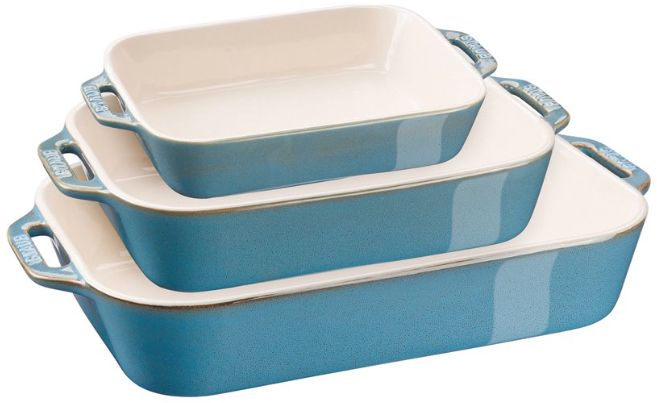 Set of 3 rectangular Staub ceramic platters - Antique turquoise_2