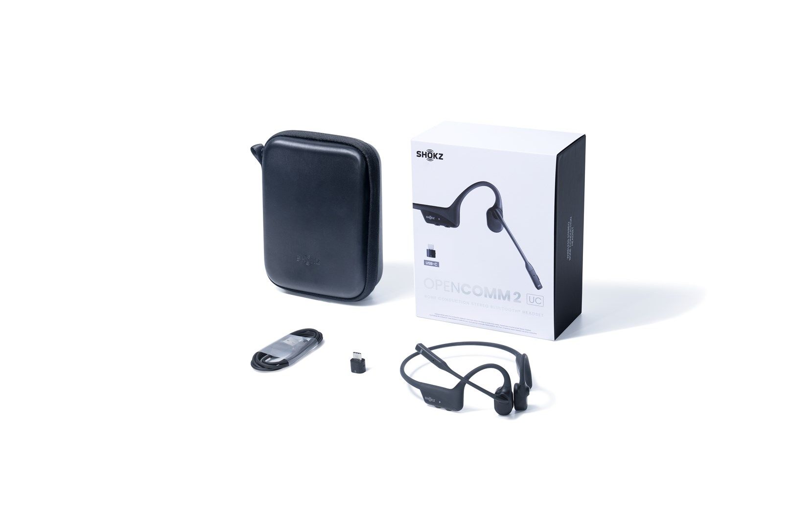 SHOKZ OpenComm2 UC Wireless Bluetooth Bone Conduction Videoconferencing Headset with USB-C adapter | 16 Hr Talk Time  29m Wireless Range  1 Hr Charge Time | Includes Noise Cancelling Boom Mic and Dongle  Black (C110-AC-BK)_9