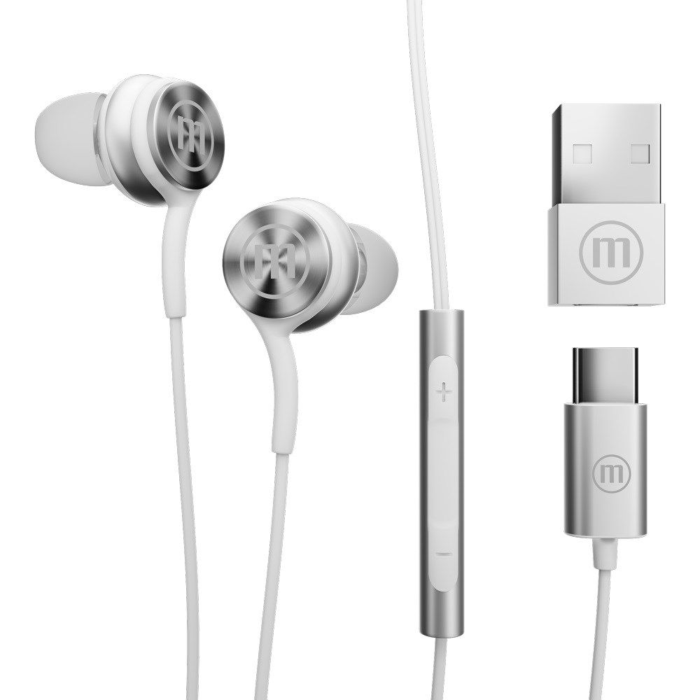 Maxell XC1 USB-C wired headphones with USB-A adapter white_2