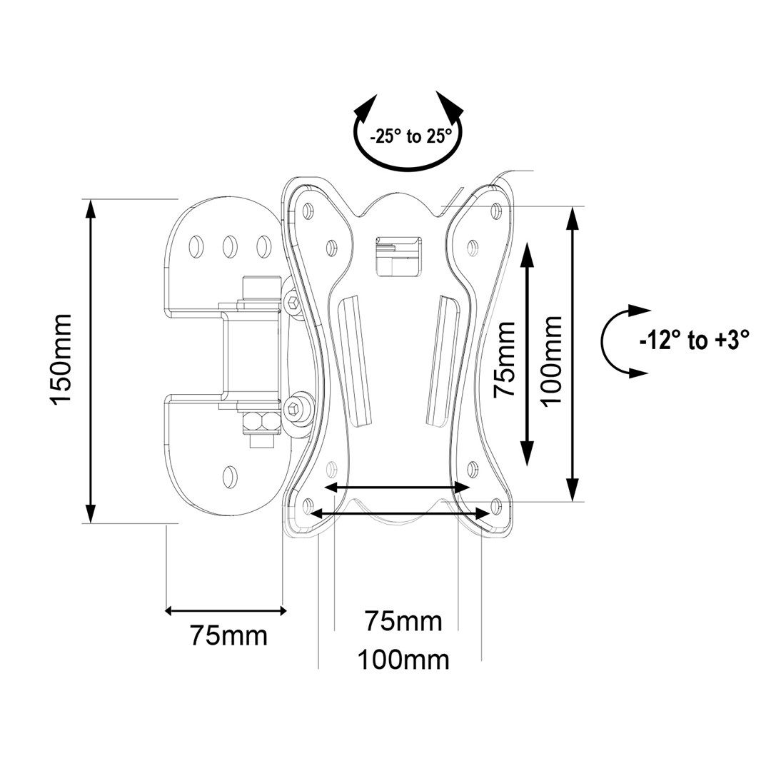 Maclean MC-415 TV Monitor Wall Mount 13 -32  30kg Tilt Rotate max. VESA 100x100 30kg Black Slim Universal Powder Coated_12