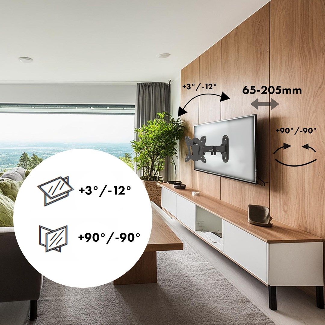 Maclean MC-416 TV Monitor Wall Mount 13 -32  30kg Tilt Rotate max. VESA 100x100 Black Powder Coating LED OLED LCD Universal Bracket Holder_7