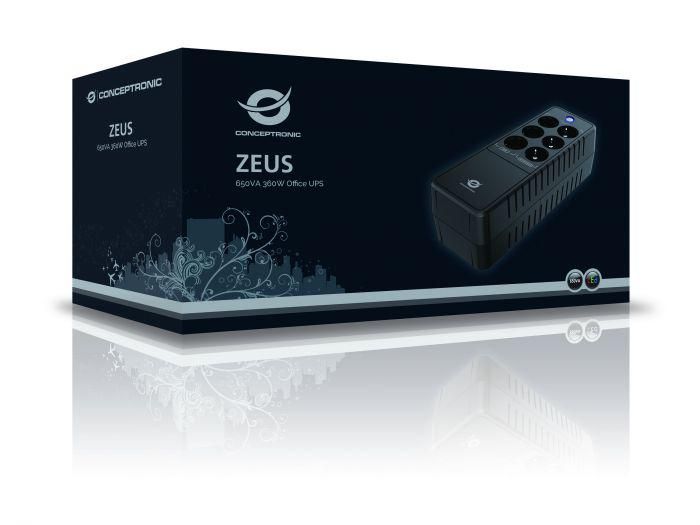 Conceptronic ZEUS05E 650VA 360W UPS, Schuko x 6 (3x surge protection 3x surge protection & battery backup), RJ45 In/Out, AVR, 110 x 309 x 84 mm_2