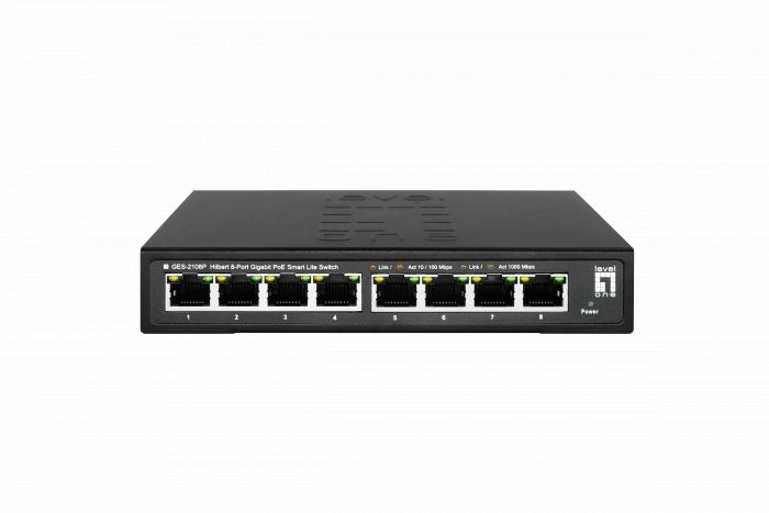 LevelOne GES-2108P Hilbert 8-Port Gigabit PoE Smart Lite Switch, 802.3at/af PoE, 8 PoE Outputs, 112.8W PoE Power Budget, 160 x 95 x 29 mm_4