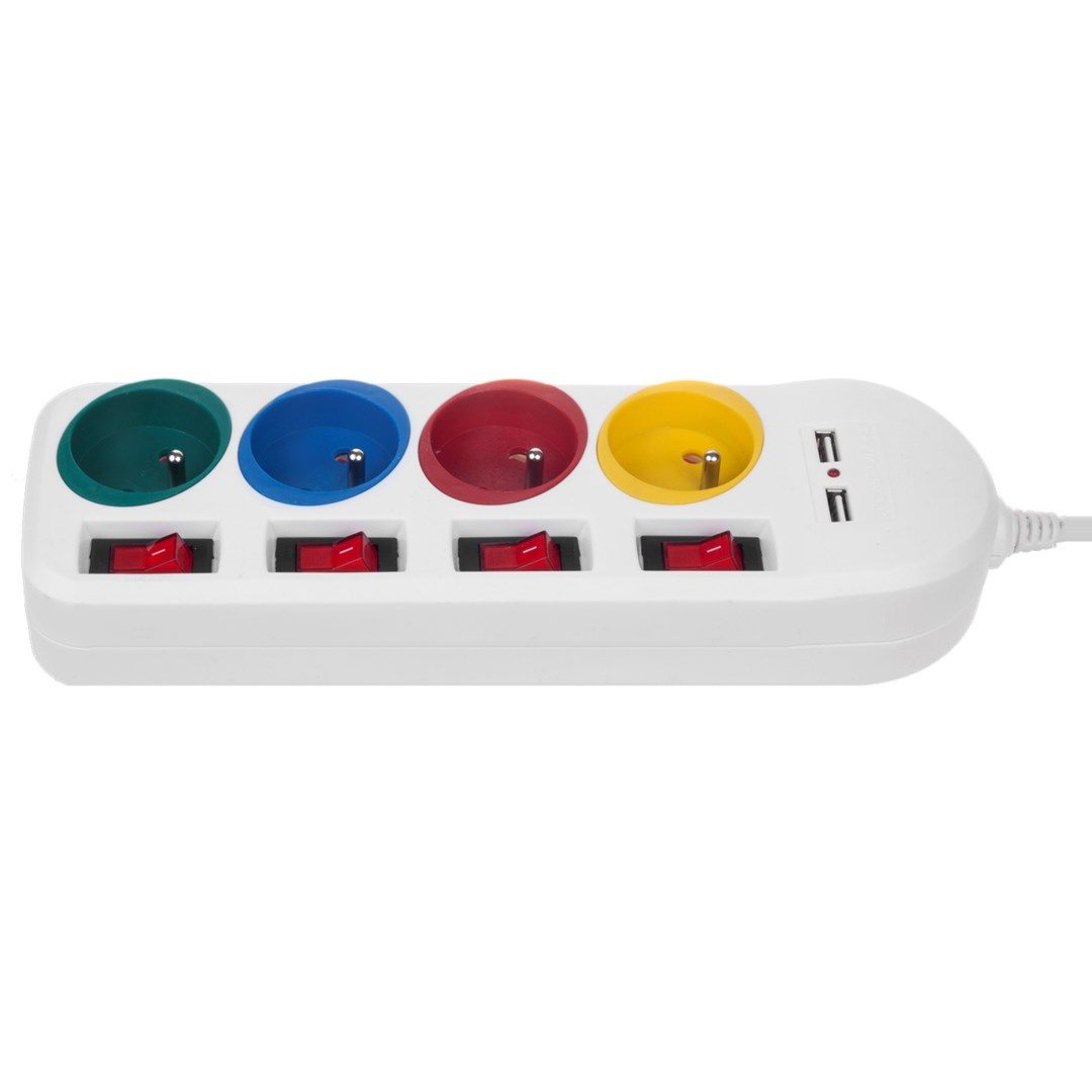 Maclean power strip  extender 4 sockets + 2xUSB  with switches  250VAC/10A  2.1A 5V  1.5m  white  MCE229 W_3