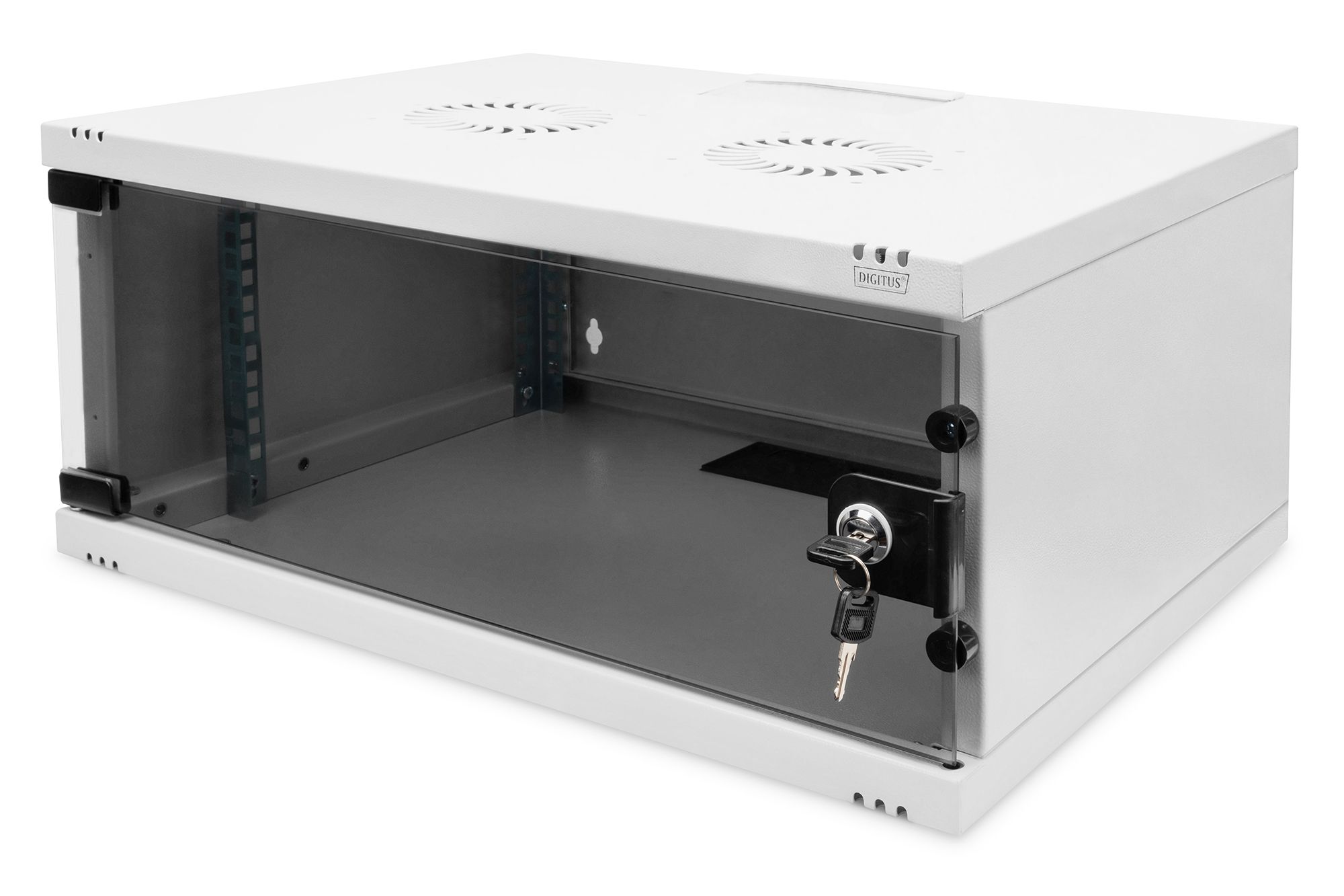 Wall-mounted network cabinet 19  4U  SOHO 241 x 540 x 400 mm  door glass  grey  unfolded  60kg