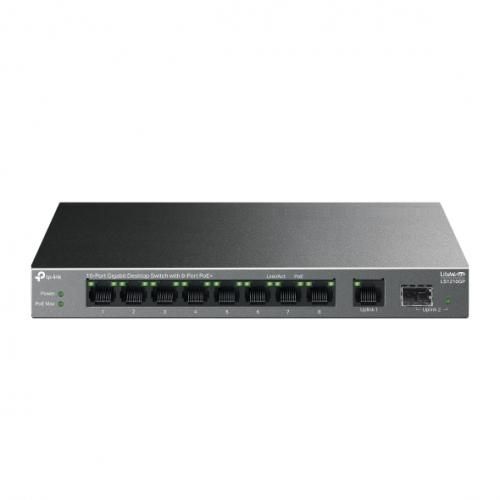 TP-LINK 5-PORT GIGABIT SWITCH LS108GP, interfata  9× 10/100/1000 Mbps RJ45 Ports (Ports 1–8 supports PoE+ output), 1× Gigabit SFP Port, porturi Standard: 802.3at/802.3af compliant,  PoE Ports: Ports 1–8, pana la 30 W PoE output per port, PoE Budget: 62 W, dimensiuni 8.2× 4.9×1.0 in (209×126×26 mm)_4