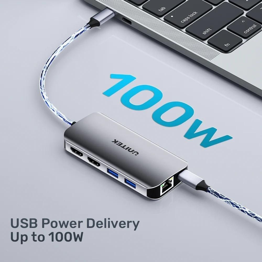 UNITEK ACTIVE HUB USB-C 2X HDMI SD 4K RJ45 PD 100W_4