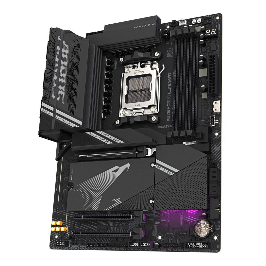 GIGABYTE X870 A ELITE WIFI7 Motherboard - Supports AMD Ryzen 9000 CPUs  16+2+2 phases VRM  up to 8000MHz DDR5 (OC)  4xPCIe 5.0 + 4xM.2  Wi-Fi 7  2.5GbE LAN  USB 3.2 Gen 2x2_4