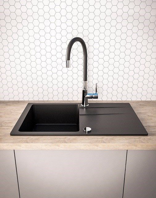 BALI sink (62x44) 1B1D black + Lungo mixer tap_3