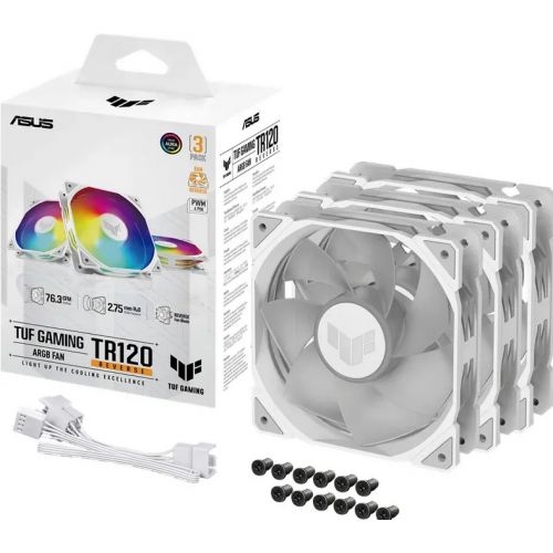 Ventilatoare Carcasa ASUS TUF GAMING TR120 ARGB ALB REVERSE 3IN1, dimensiune ventilatoare 120mm, viteza 2000 RPM +/- 10%, Airflow: 76.3 CFM, Presiune Statica: 2.75 mm-H2O, Nivel de zgomot: 29dBA AURA SYNC_5