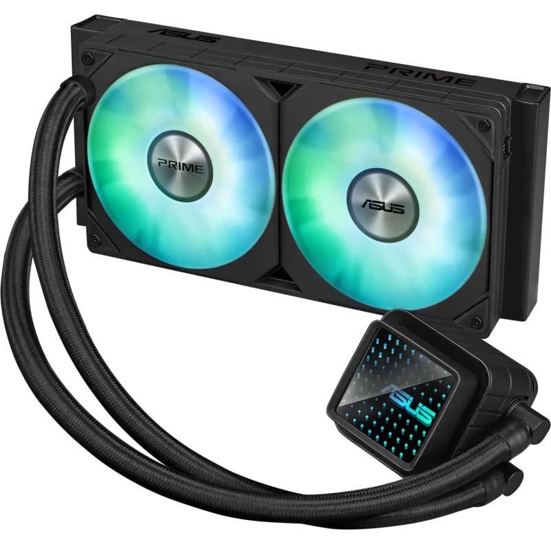 Cooler Procesor ASUS PRIME LC 240 ARGB NEGRU, marime radiator 277mm, 2 ventilatoare ARGB, Viteza ventilatoare 2200 RPM +/- 10%, Suport AMD: AM4, AM5, suport INTEL: LGA 1851/115x/1200/1700, Airflow: 75.7 CFM, Nivel de zgomot ventilatoare: 37.6dBA_2