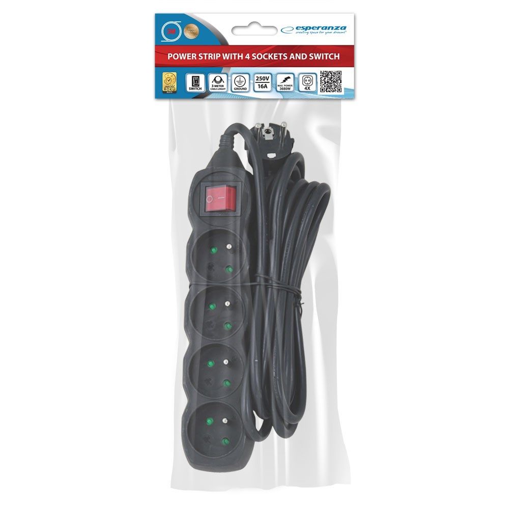 Esperanza ELK213K Power strip 4GN/3M Black_4