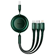 CABLU alimentare si date Baseus Bright Mirror 2 One-for-three Retractable, pt. smartphone,USB la Micro-USB+Lightning+USB Type-C 3.5A, 1.1m,verde 