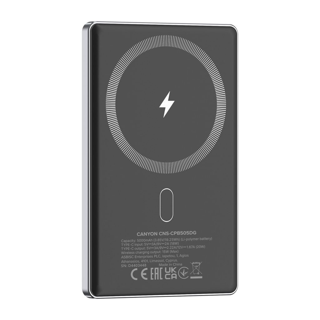CANYON power bank OnPower 505 slim Magsafe 5000 mAh PD20W Dark Grey