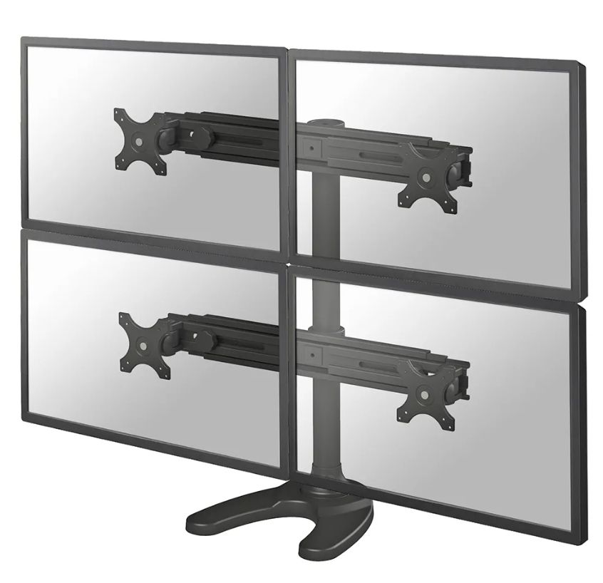Suport cvadruplu monitor de birou Neomounts FPMA-D700DD4 pentru display-uri cu diagonale 19 -30 , sistem de prindere VESA 75x75~100x100, greutate maxima suportata 8kg - per ecran, full motion, tilt +180°, swivel +180°, rotate +360° inaltime reglabila manual 240-700mm culoare negru. Garantie 5 ani