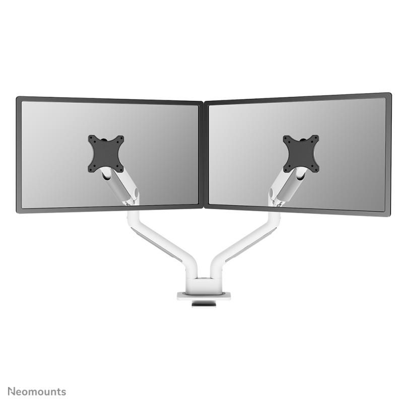 Brat dublu monitor Neomounts DS70S-950WH2 pentru display-uri cu diagonale 17 -35 , sistem de prindere VESA 75x75~100x100, greutate maxima suportata 18 - per ecrankg, full motion, tilt 90°, swivel 90°, rotate 180°, distanta fata de perete 119-656mm gas spring culoare alb. Garantie 5 ani
