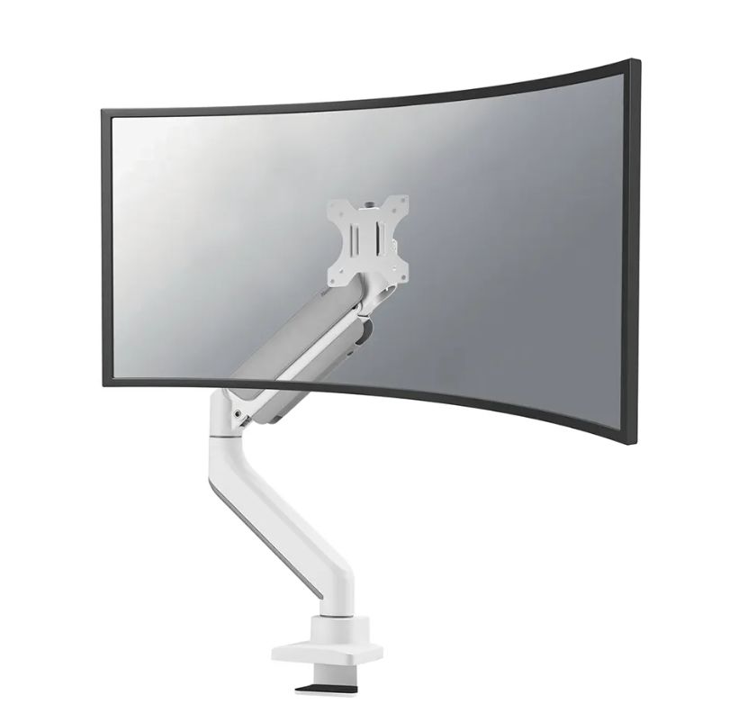Brat monitor pentru ecrane curbate Neomounts DS70PLUS-450WH1 pentru display-uri cu diagonale 17 -49 , sistem de prindere VESA 75x75~100x100, greutate maxima suportata 18kg, full motion, tilt +45°, swivel 90°, rotate 180°, distanta fata de perete 108-568mm gas spring culoare alb. Garantie 5 ani