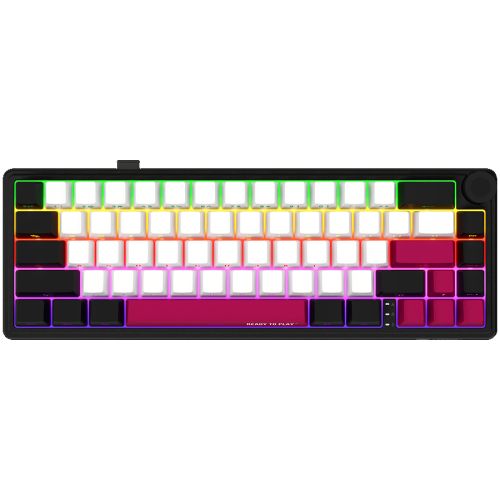 Wireless mechanical gaming keyboard Pro, 2.4 GHz, BT, RGB Backlight, 16 modes, 66 keys, 50M presses, linear Lorgar Toxic Purple switches, multimedia knob, built-in 3750 mAh battery, Hot Swap, Gasket mount, spring cable 2.3m, black red white