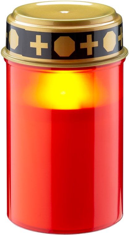 LED Grave Candle, red

&ampnbsp

With realistic flickering effect, warm white (2400 K), battery-operated (2x R14), for indoor and outdoor use (IP44).
&ampnbsp





The grave candle creates an atmosphere of warmth and devotion in the cemetery, at resting places and memorials, especially at dusk and in the darker months of the year. The gently glowing light not only accompanies you in moments of remembrance, but also withstands wind and weather - for a reliable, long-lasting light at the final resting place.



	Flickering LED illumination in the grave light provides a realistic candle effect especially at dusk and at night
	Unlike real candles, the electric grave light does not require renewing of the candle every day, instead it glows for approx. 30 days per set of batteries
	The weatherproof lid protects the memorial candle from moisture so that it can be placed directly on the grave or in a grave lantern
	With discreet on/off switch placed next to the LED inside the grave candle, reachable via the removable lid
	The grave light is suitable for indoor and outdoor use - thanks to its IP44 protection rating and the waterproof battery compartment inside the candle
	Dimensions: 12.3 x 7.3 cm, battery-operated (2x R14, not included)

Technical specifications 


Battery
&ampnbsp



Technology: alkaline manganese battery



Voltage: 1.5 V



Number of Cells: 2 pieces

Performance 
&ampnbsp


Power consumption: 0.06 W



luminous source: light emitting diode (LED)



Luminous color: warm white



Illuminate-Type: LED



Number of LEDs: 1



color temperature: 2400 K



Dimmability: not dimmable



Rated luminous flux: 2 lm



operating voltage: 3 V (DC)







General
&ampnbsp



protection class: IP44



Color: red, gold, black



Markings: WEEE, ce



Operating temperature from: -10 &ampdegC



Operating temperature up to: 50 &ampdegC



rated lamp lifetime: 10000 hrs.







Dimensions / Weight



Height: 123 mm



Diameter: 73 mm



Weight: 63 g



Packaging: blister 1 pc.