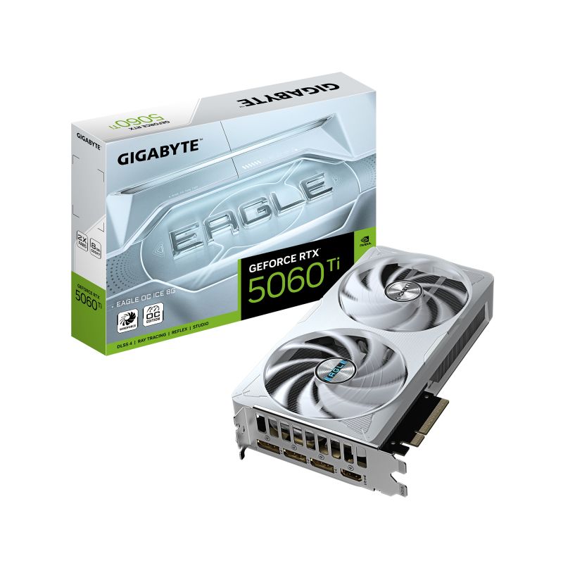 GIGABYTE GeForce RTX 5060 Ti EAGLE OC ICE 8G Graphics Card - 8GB GDDR7  128bit  PCI-E 5.0  2617MHz Core Clock  3 x DisplayPort  1 x HDMI  GV-N506TEAGLEOC ICE-8GD