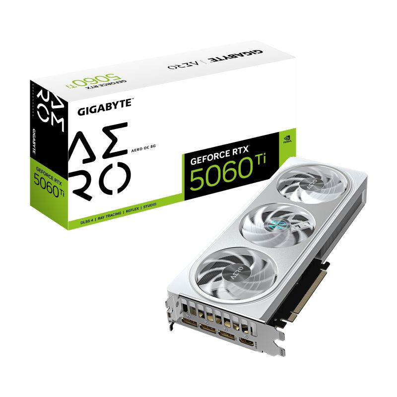 GIGABYTE GeForce RTX 5060 Ti AERO OC 8G Graphics Card - 8GB GDDR7  128bit  PCI-E 5.0  2647MHz Core Clock  3 x DisplayPort  1 x HDMI  GV-N506TAERO OC-8GD