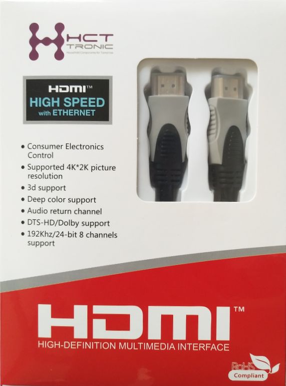 HDMI cable version 2.0 HDMI A male to HDMI A male, 10m, maximum resolution: 4Kx2K 60Hz
- gold plated contacts
- 3D support
- ARC - Audio Return Channel
- DTS-HD/Dolby support
- 192kHz/24-bit 8 channels support
- High Speed
- Ethernet
Packaging: blister 1 pc.