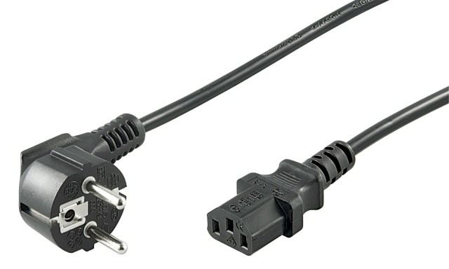 PC power cable 2m CEE 7/7 male 90&ampdeg to IEC320-C13 female, black
- H03VV-F3G 0.75mm&ampsup2 copper conductor
Packaging: bulk 1 pc.