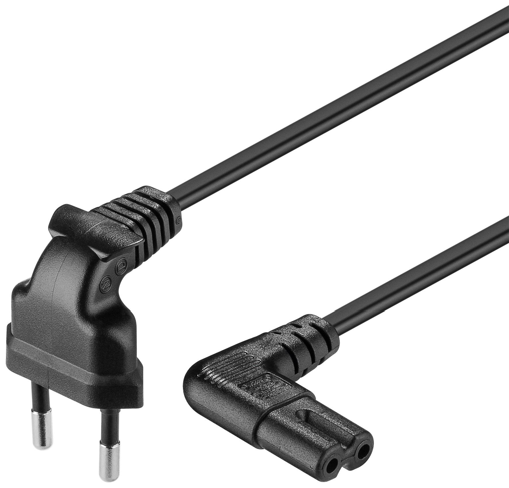 Power cable 5m Euro male (cassette player) 2 female pins, black, bent at 90°
- H03VVH2-F2G 0.75mm² CU
- 2.5A 250V
Packaging: bulk 1 pc.