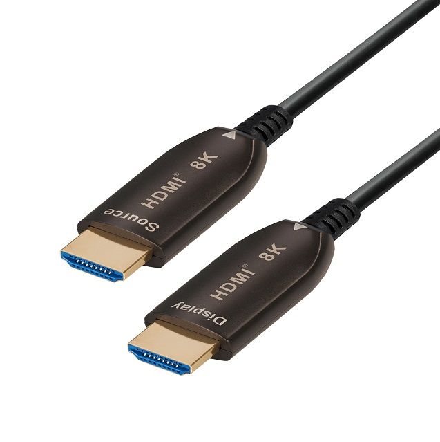Optical HDMI cable AOC 8K@60Hz 15m, 2.1 high speed, 4K@120Hz, gold plated

The Hybrid HDMI optical cable connects devices over long distances of up to 100 m without data loss

The &ampquotoutput&ampquot of the HDMI connector should be connected to the device (such as HDTV), never to the video source (such as DVD)

The connector labeled &ampquotSource&ampquot connects the DVD or BlueRay.

The connector labeled &ampquotDisplay&ampquot connects the LCD, TV or projector.

- Max resolution 8K @ 60hz, YUV 4:4:4

- Bandwidth: 48 Gbps

- Optical fiber transmission signal, without electromagnetic interference

- Compatible HDCP 2.2, HDR (High Dynamic Range), 3D

- eARC is a function implemented in the latest HDMI 2.1 specification, its biggest advantage being the fact that it greatly improves bandwidth and speed

- Flexible fiberglass for a small bending radius (20 mm)

- Thin outer diameter of the cable of 4.8 mm

- Gold plated connectors

- Supports high-definition resolutions up to 8K 60Hz, also supports 4K 120Hz resolutions.

- CEC (Consumer Electronics Control) support

- 4:4:4 Chroma subsampling supported

- Multi-dimensional audio formats supported (Dolby Atmos and DTS: X, etc.)

- Compatible with HDMI Ethernet Channel (HEC)

- Plug and play: no external power source is required

- 4K support - Allows video resolutions well above 1080p, supporting next-generation displays that will rival the Digital Cinema systems used in many commercial cinemas

- HDMI Cable Length Optical AOC 8K@60Hz: 15m