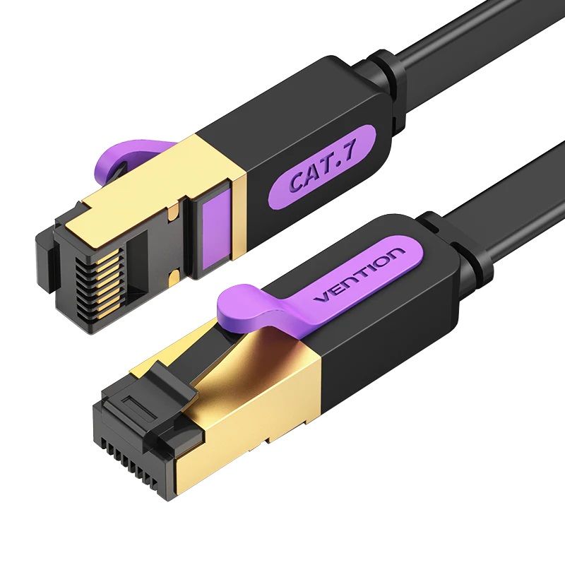Patch Cord STP Vention, Cat. 7, 20m, flat cable, conductor cupru, viteza max transfer 10 Gbps, invelis PVC, negru,  ICABQ  (timbru verde 0.8 lei) - 6922794729896
