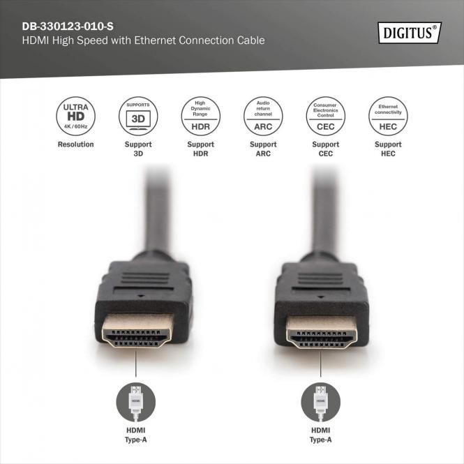 Digitus DB-330123-010-S cablu HDMI 1 m HDMI Tip A (Standard) Negru