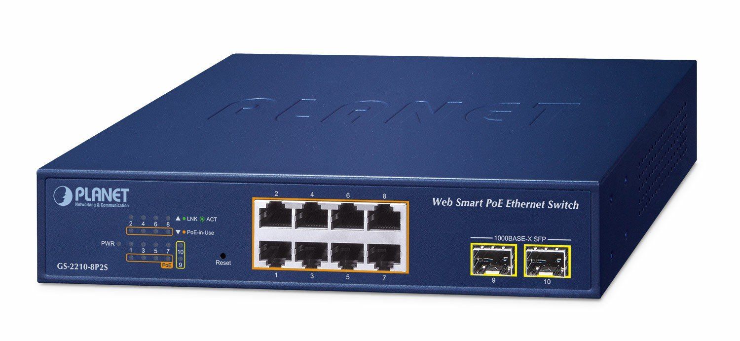 Switch Planet GS-2210-8P2S, 8 porturi 10/100/1000 Mbps