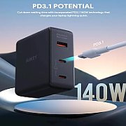 Alimentator retea Aukey, PA-B7O BK, 140W, fast charge, 2 x USB-C, 1 x USB-A, negru,  EU001-LLTSEUN1041556  (timbru verde 0.18 lei) - 689323785780